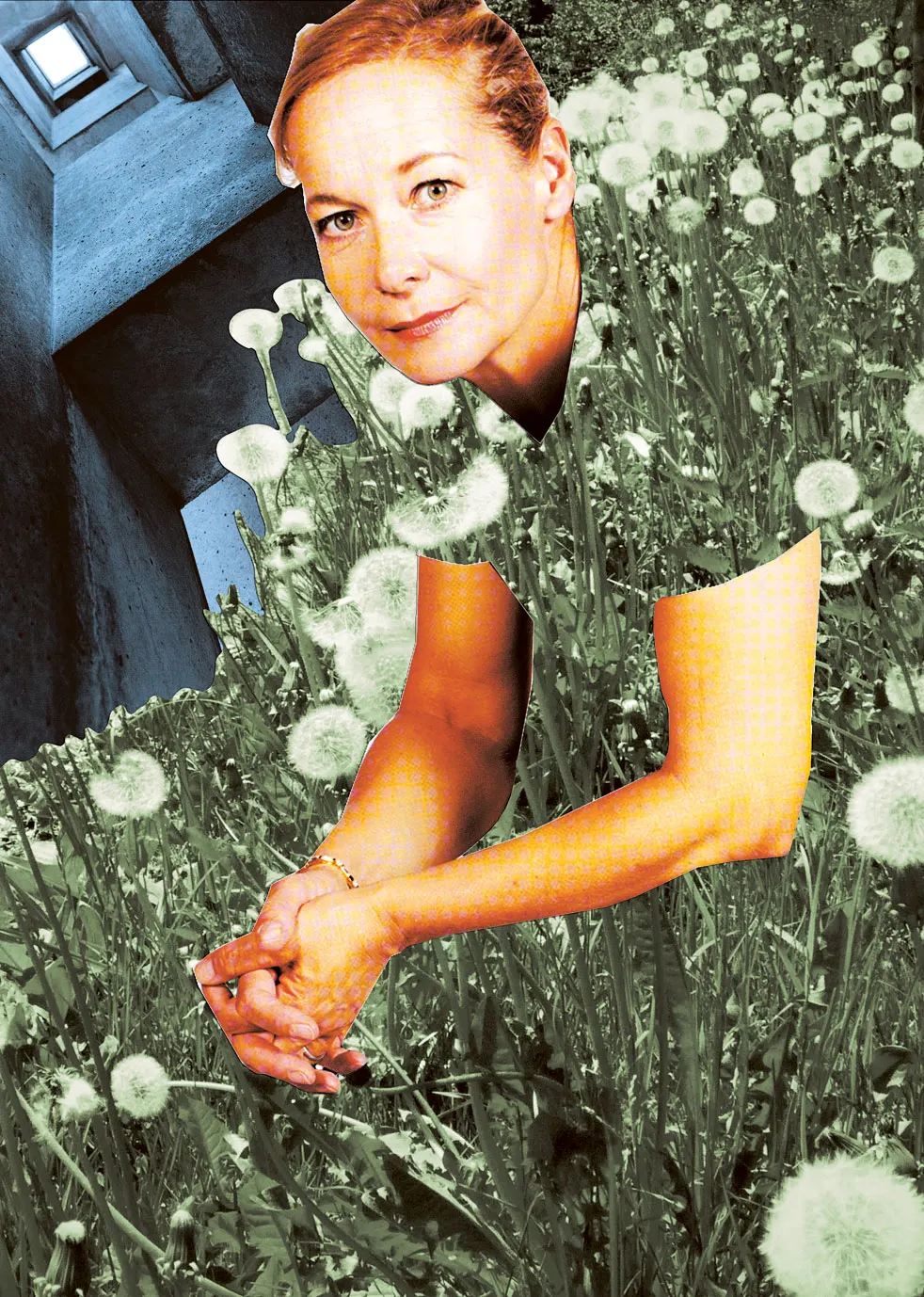 Frau-Portrait zwischen Löwenzahn und Blumenwiese