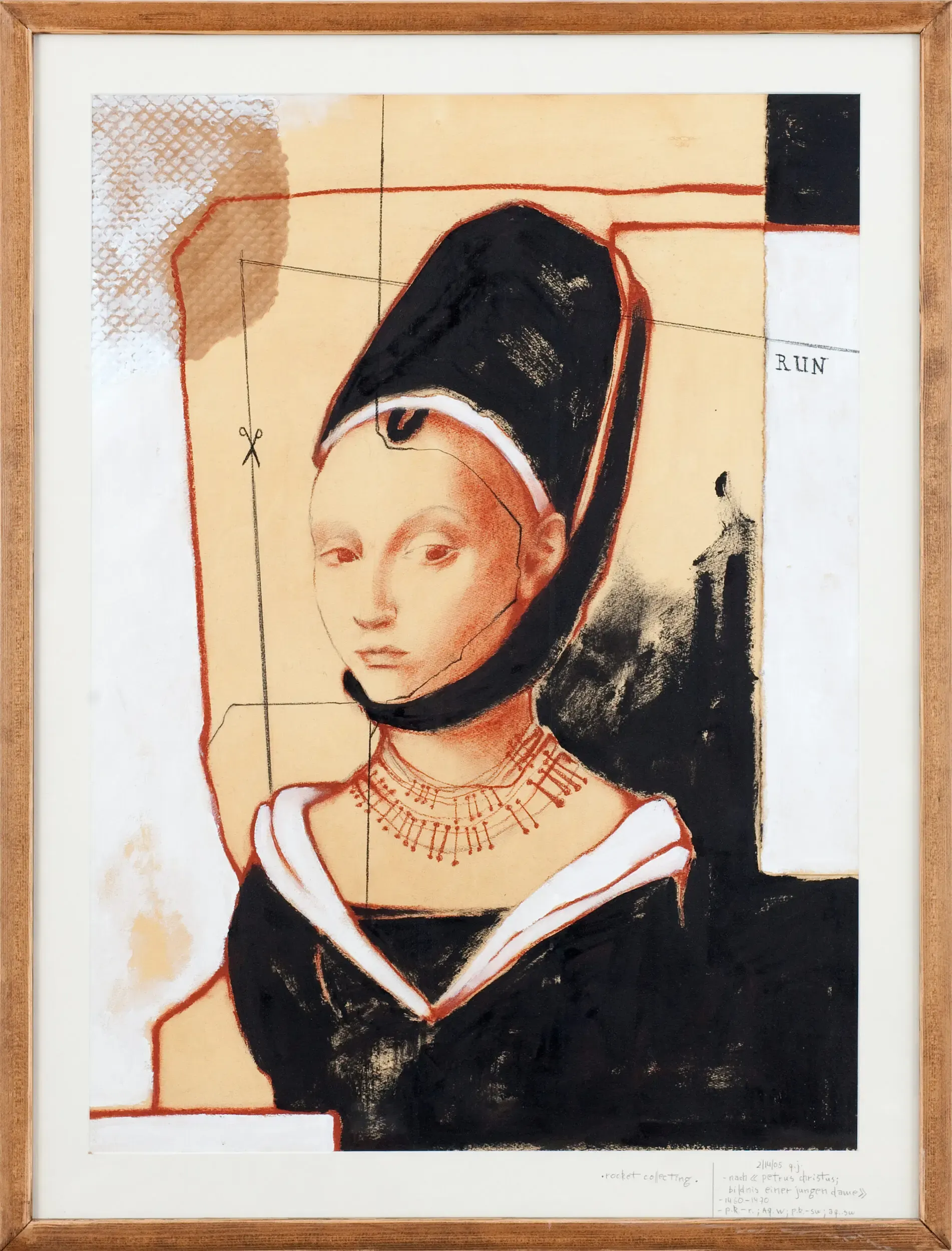 Collage-Porträt einer Frau mit mittelalterlichem Kopfschmuck