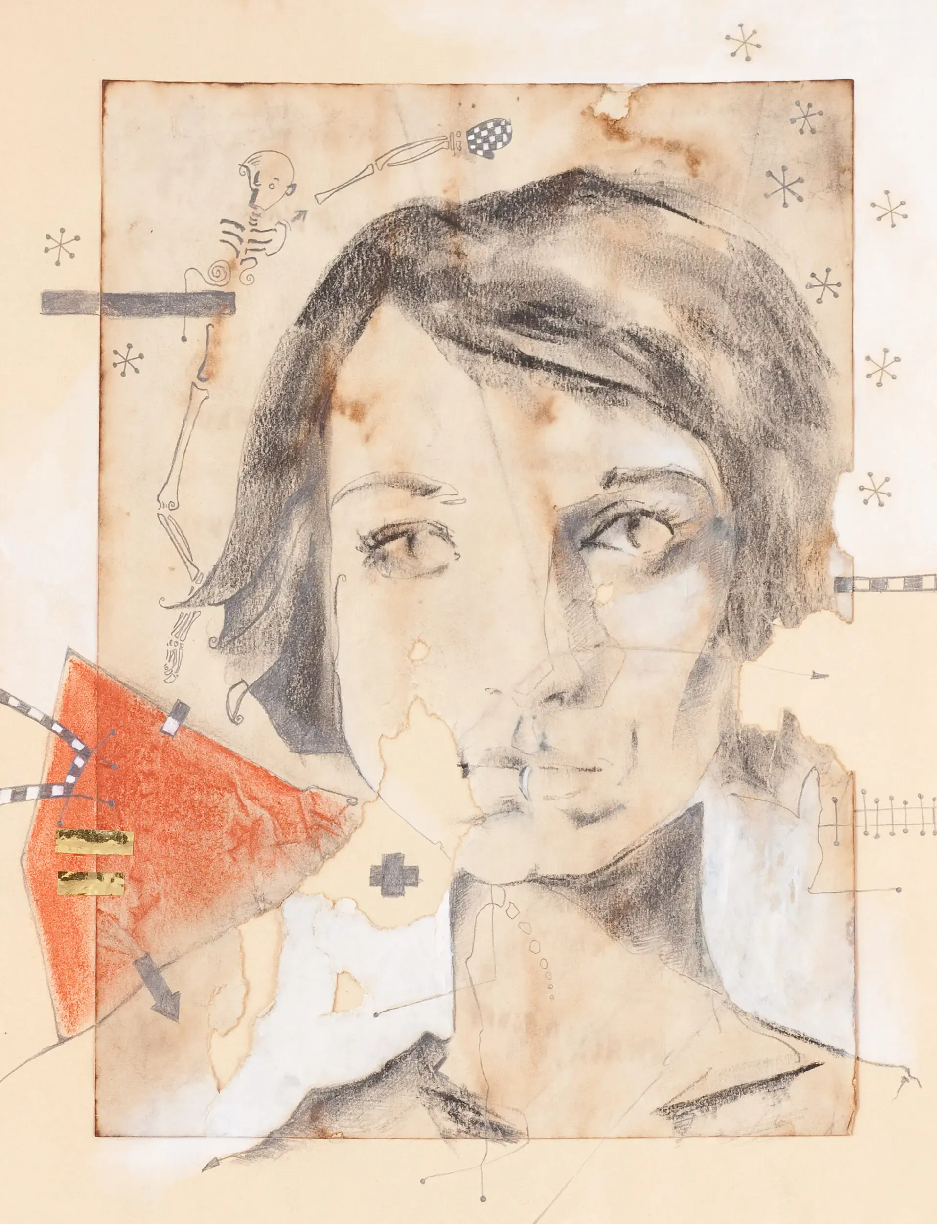 Collage-Portrait eines Mädchens mit rotem Dreieck