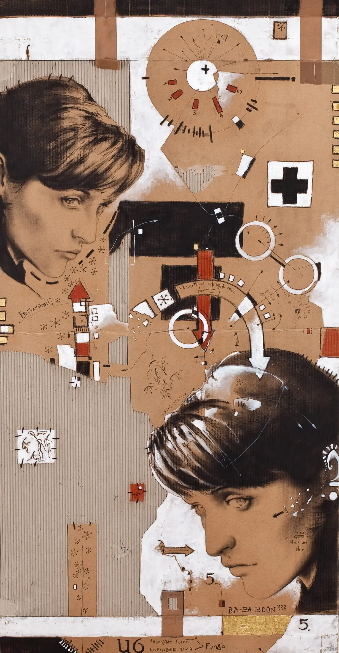 Mischtechnik-Collage zweier Männerporträts in Brauntönen