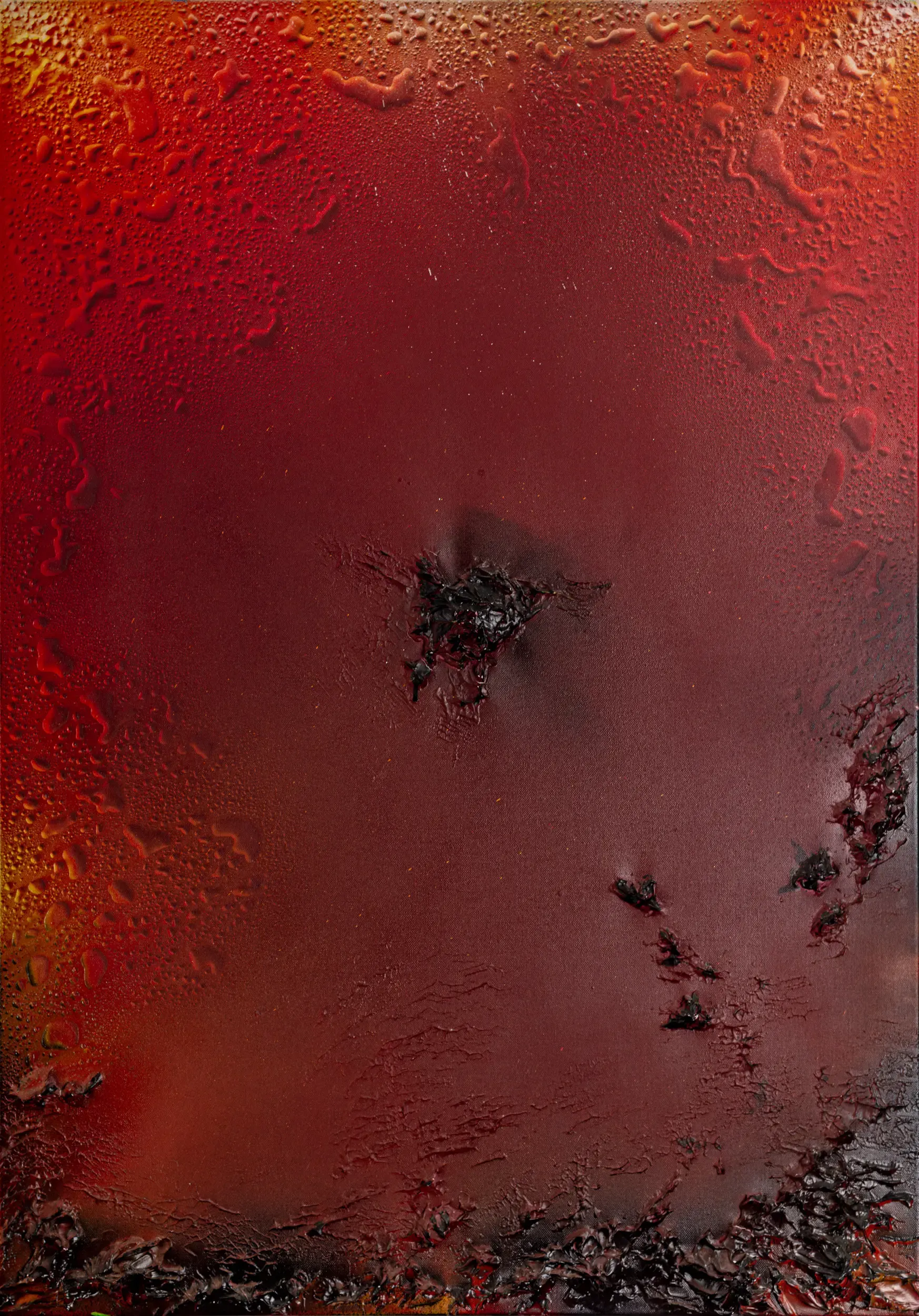 Abstraktes Gemälde von defri.rafiki in dunklem Rot mit Strukturdetail