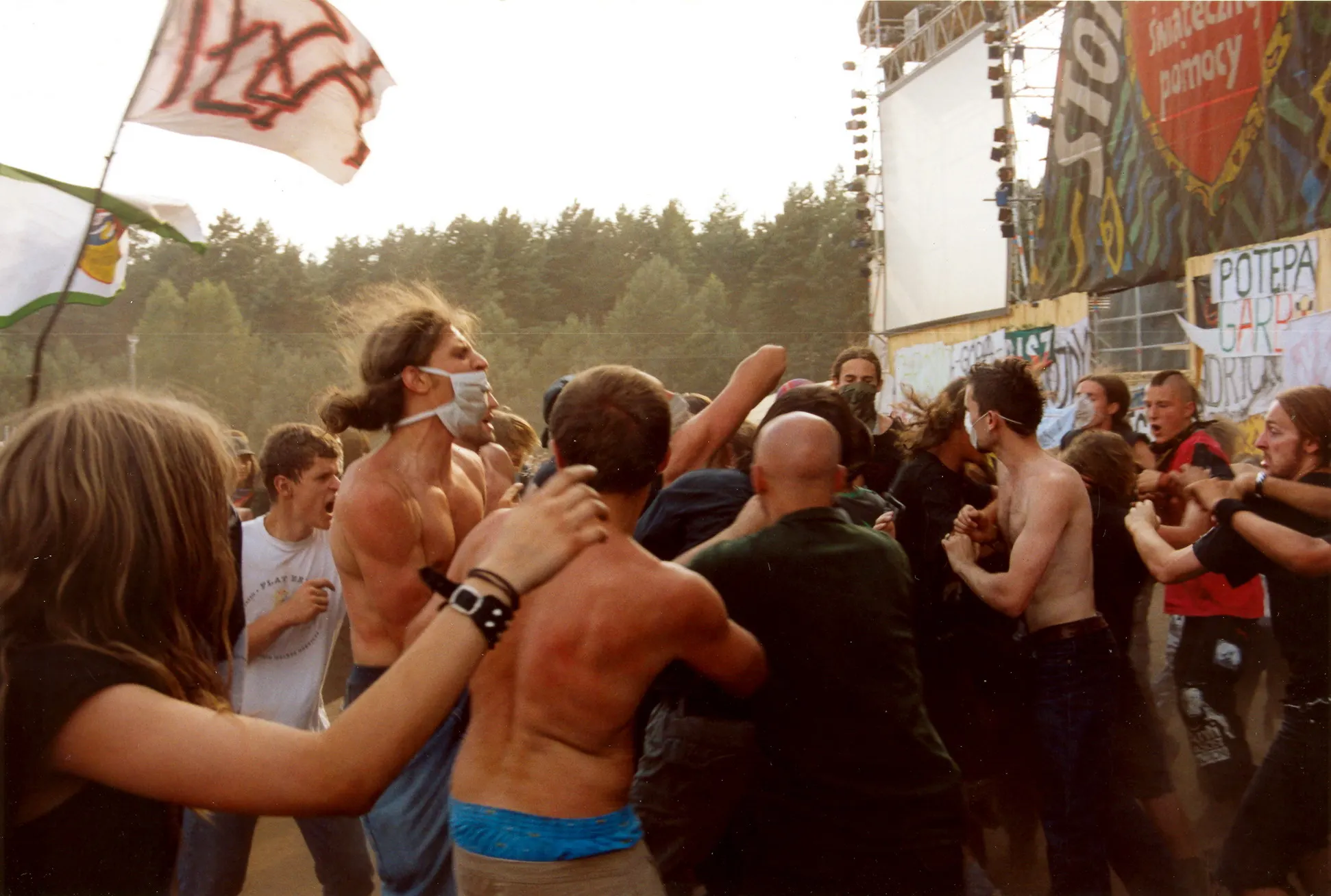 Menschenmenge mit Fahnen bei einem Open-Air-Festival