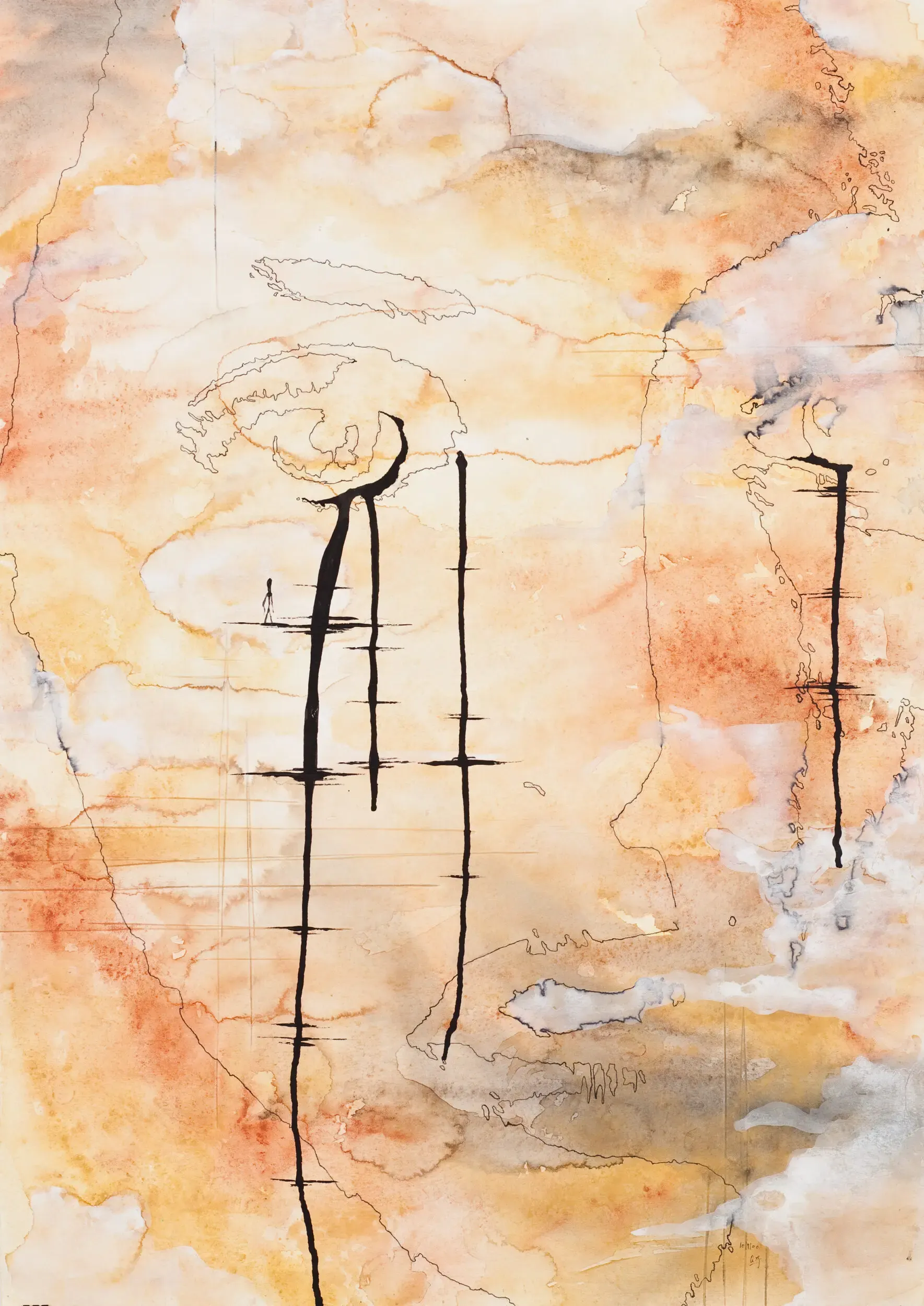 Abstrakte Aquarellillustration mit vertikalen Linien in Orange