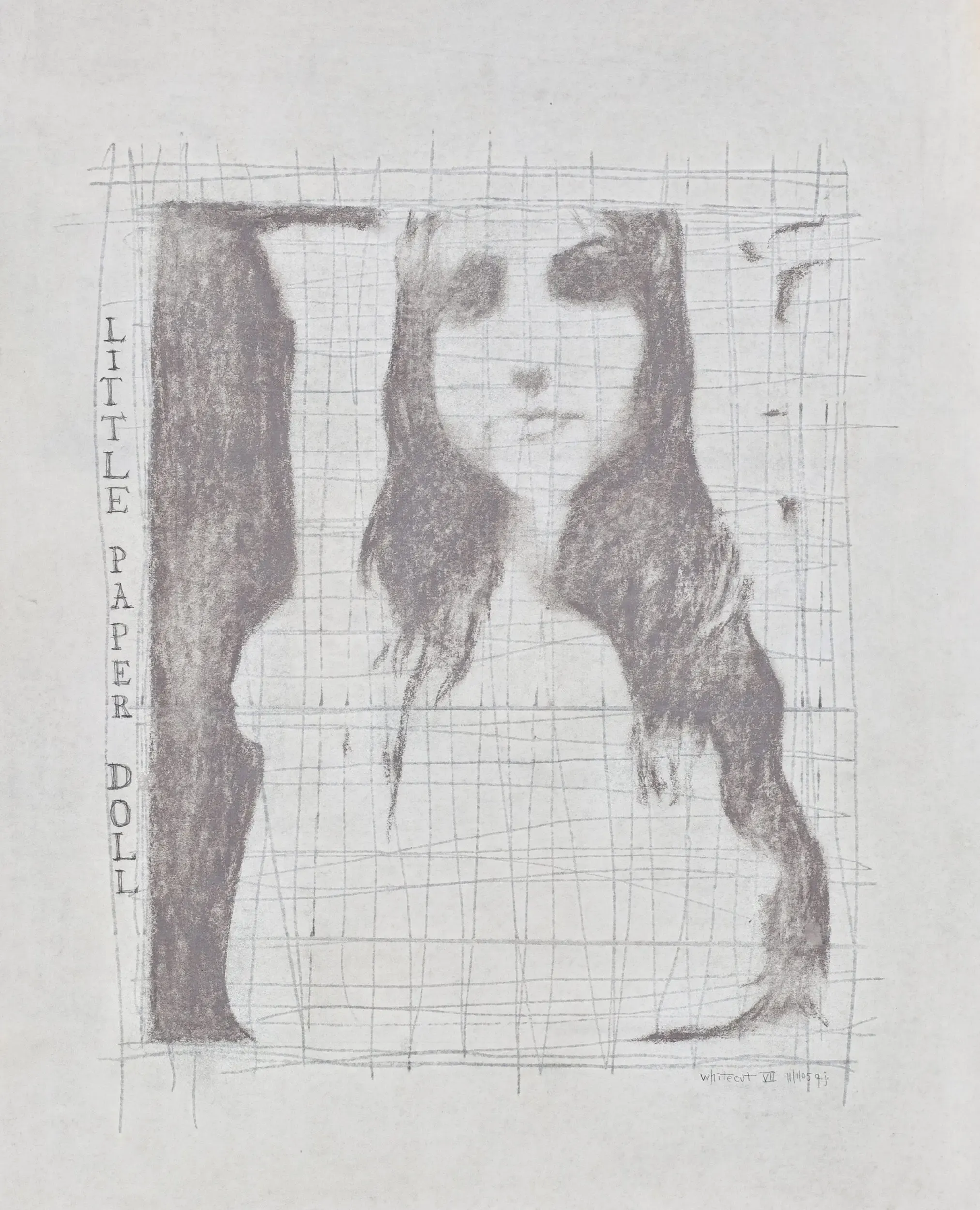 Bleistiftzeichnung "Little Paper Doll" mit gespiegelten Gesichtsprofilen