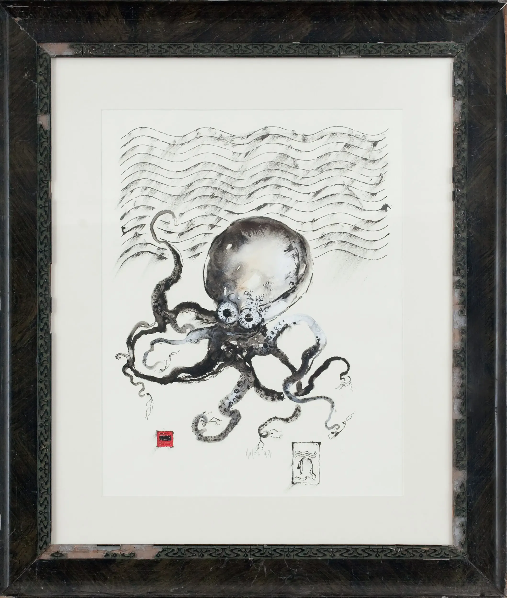 Gerahmte Tinten-Illustration eines Oktopus