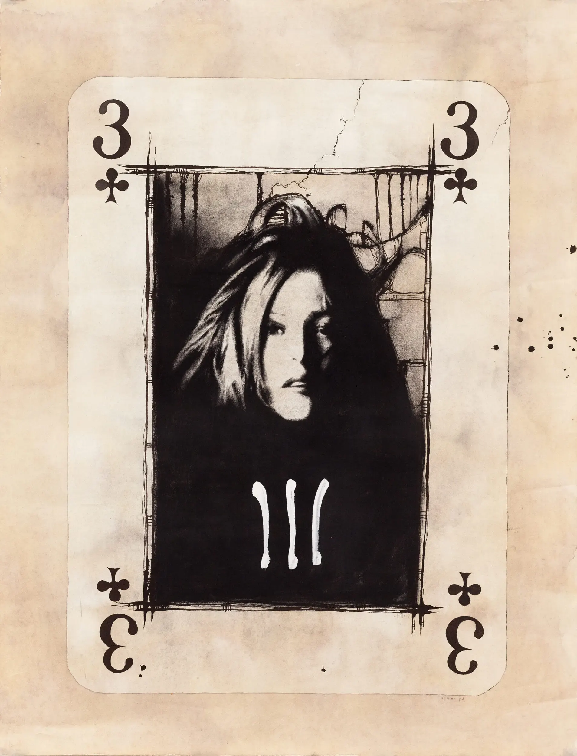 Spielkartenartige Illustration einer Frau in Schwarzweiß