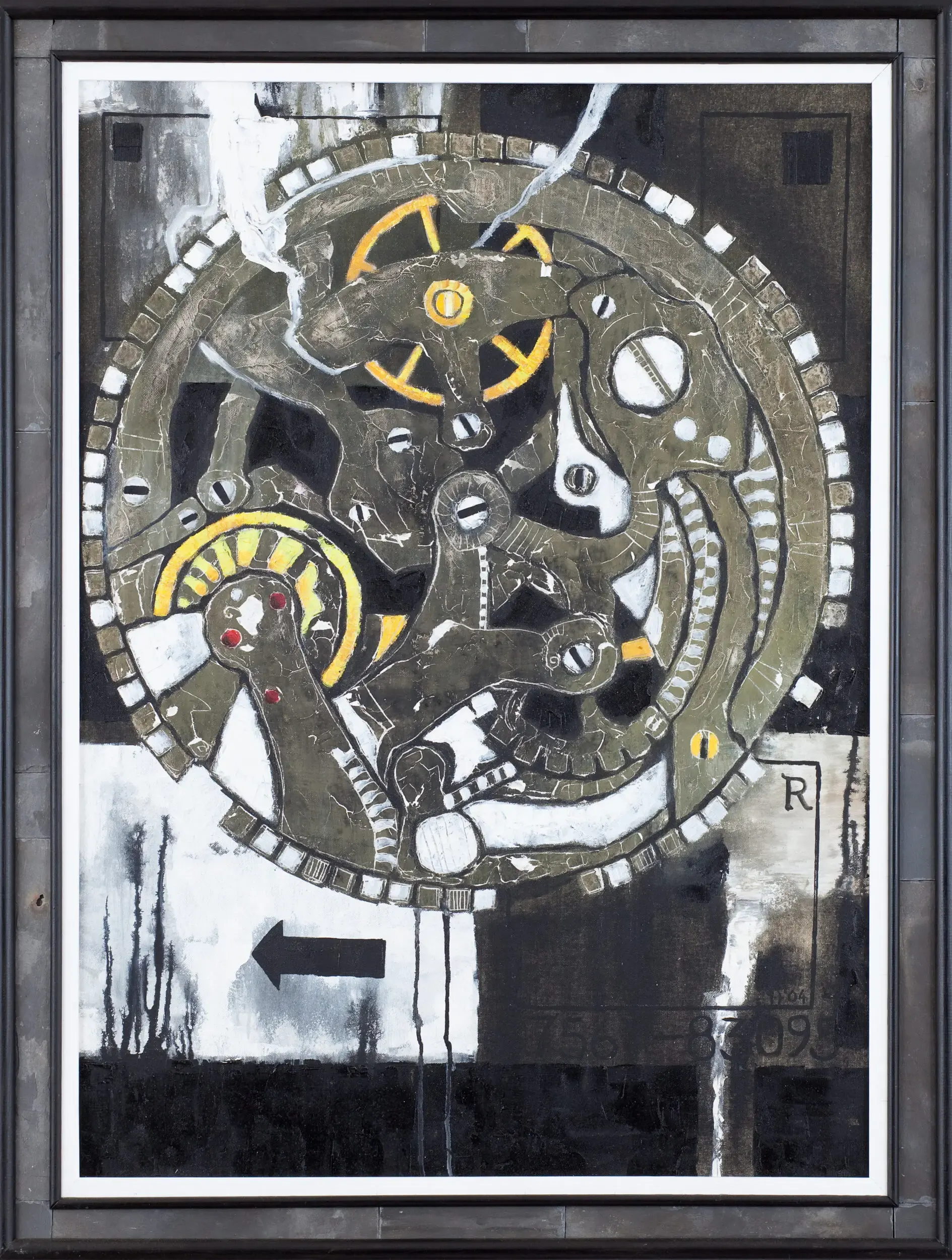 Illustration von Zahnrädern und Mechanik, gerahmt