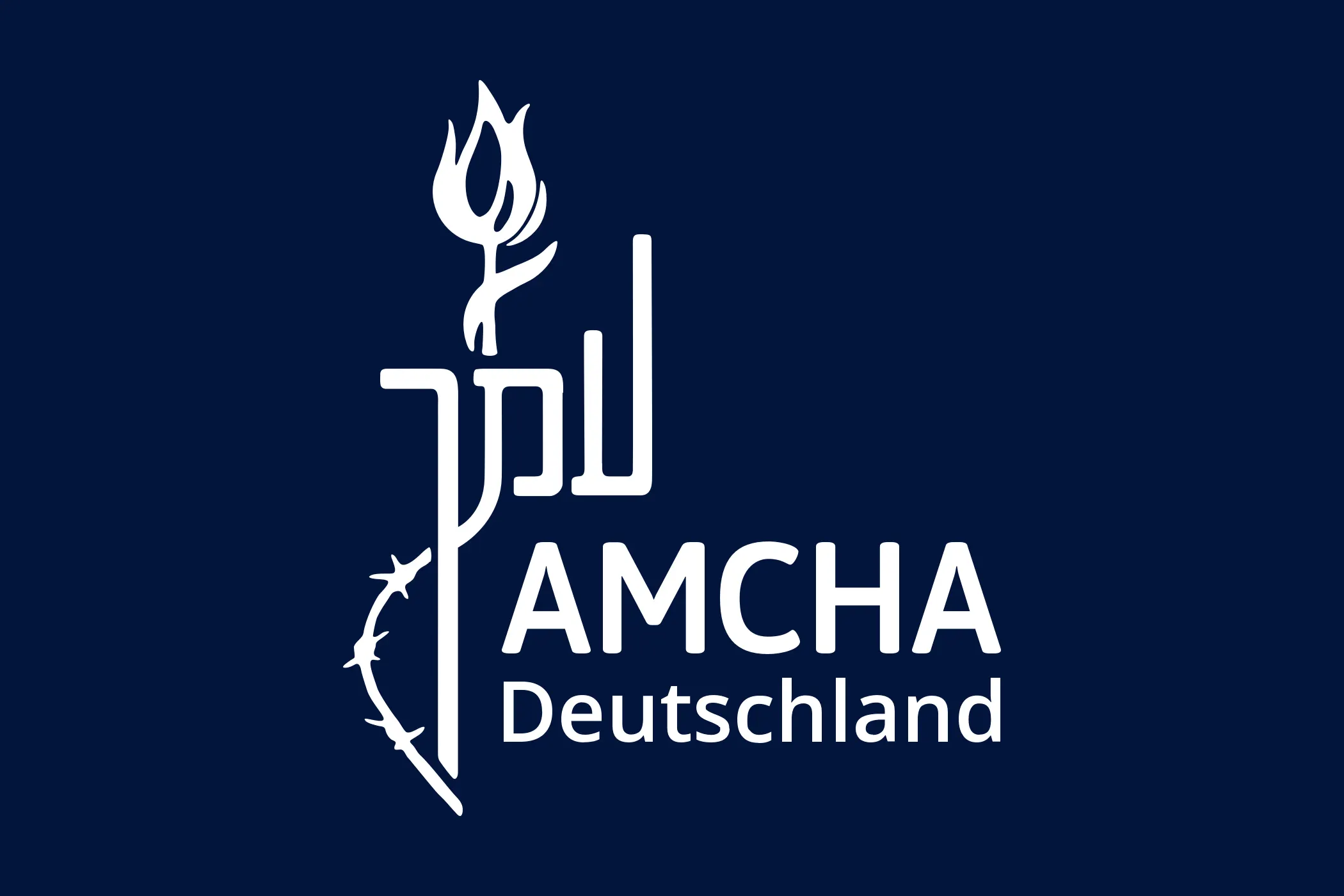 Logo AMCHA Deutschland, dunkelblau mit Flamme